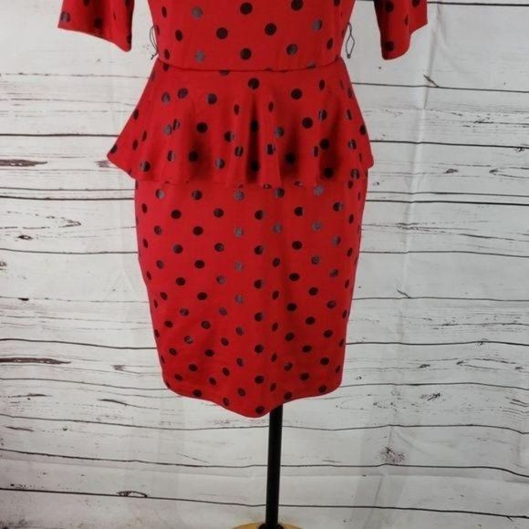 Robbie Bee red polka dot peplum 4P Dress - Picture 5 of 8